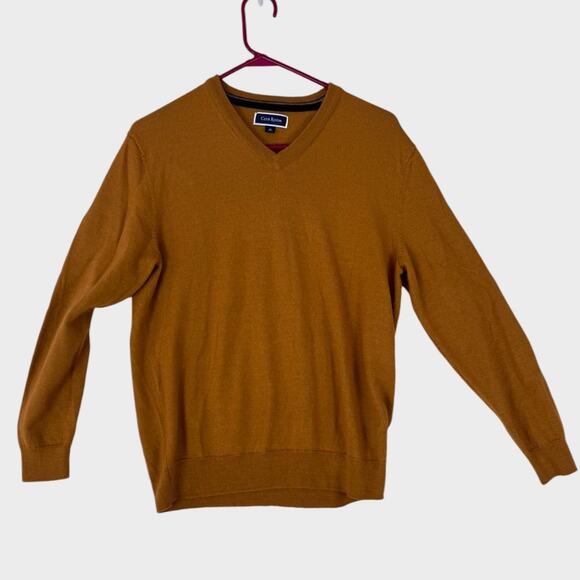 Club Room Mens Medium V Neck Sweater Mustard Yellow Merino Wool Acrylic - Picture 2 of 8